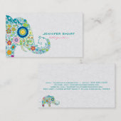 Kleurrijke Retro Floral Elephant & White Damkers Visitekaartje (Voorkant / Achterkant)