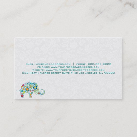 Kleurrijke Retro Floral Elephant & White Damkers Visitekaartje (Achterkant)