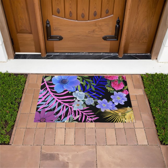 Kleurrijke Retro Floral Fern Bontanical gebladerte Deurmat (Buiten)