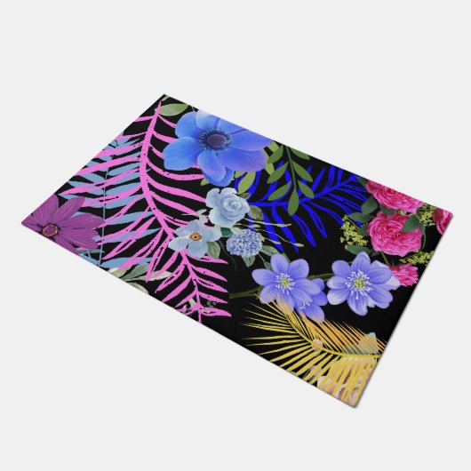 Kleurrijke Retro Floral Fern Bontanical gebladerte Deurmat (Schuin)