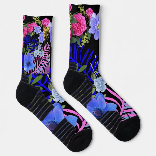 Kleurrijke Retro Floral Fern Bontanical gebladerte Sokken (Rechts)