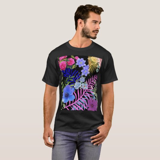 Kleurrijke Retro Floral Fern Bontanical gebladerte T-shirt (Voorkant volledig)