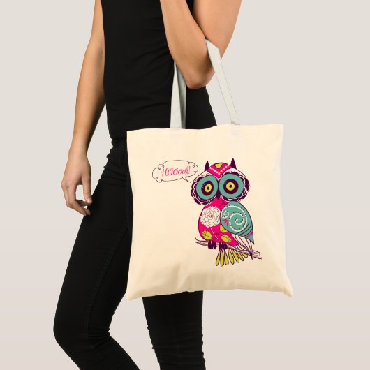 Kleurrijke  Retro Floral Hot Pink Owl Canvas tas (Voorkant (product))