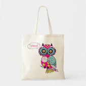 Kleurrijke  Retro Floral Hot Pink Owl Canvas tas (Voorkant)