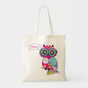 Kleurrijke  Retro Floral Hot Pink Owl Canvas tas