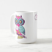 Kleurrijke  Retro Floral Hot Pink Owl Mok (Voorkant links)