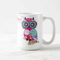 Kleurrijke  Retro Floral Hot Pink Owl Mok