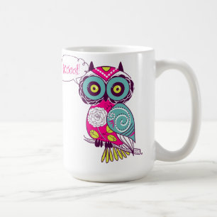 Kleurrijke  Retro Floral Hot Pink Owl Mok