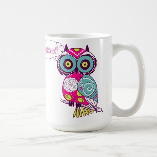 Kleurrijke  Retro Floral Hot Pink Owl Mok (Rechts)
