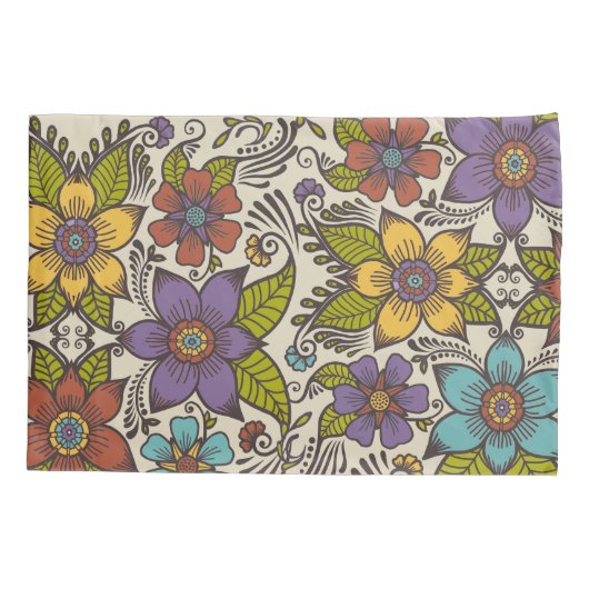 Kleurrijke Retro Floral Kussensloop (Achterkant)