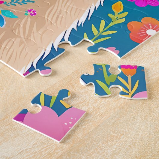 Kleurrijke Retro Floral Llama Jigsaw Puzzel (Zijkant)