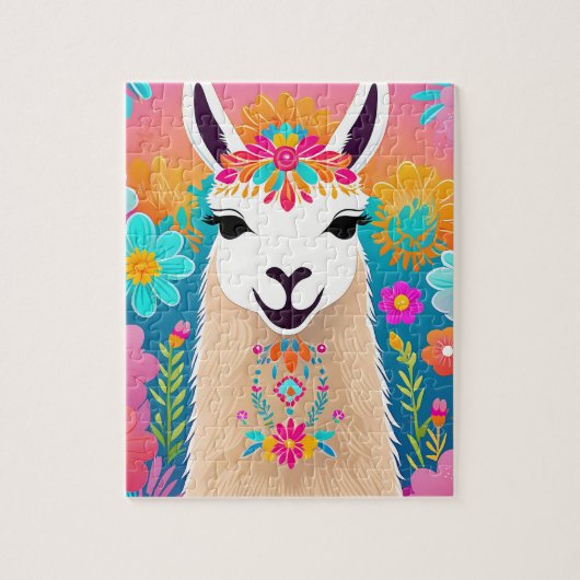 Kleurrijke Retro Floral Llama Jigsaw Puzzel (Verticaal)