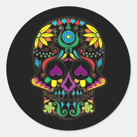 Kleurrijke retro Floral Sugar Skull 7 Ronde Sticker (Voorkant)