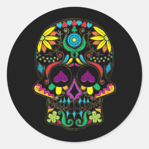 Kleurrijke retro Floral Sugar Skull 7 Ronde Sticker