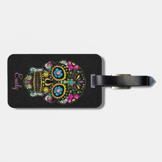 Kleurrijke retro Floral Sugar Skull Bagagelabel (Achterkant horizontaal)