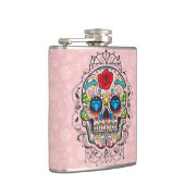 Kleurrijke retro Floral Sugar Skull Red Rose 2d Heupfles (Rechts)