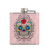 Kleurrijke retro Floral Sugar Skull Red Rose 2d Heupfles (Achterkant)