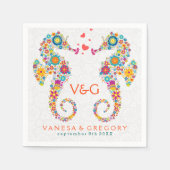 Kleurrijke Retro Floral Zee Horses Servetten (Voorkant)