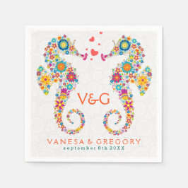 Kleurrijke Retro Floral Zee Horses Servetten