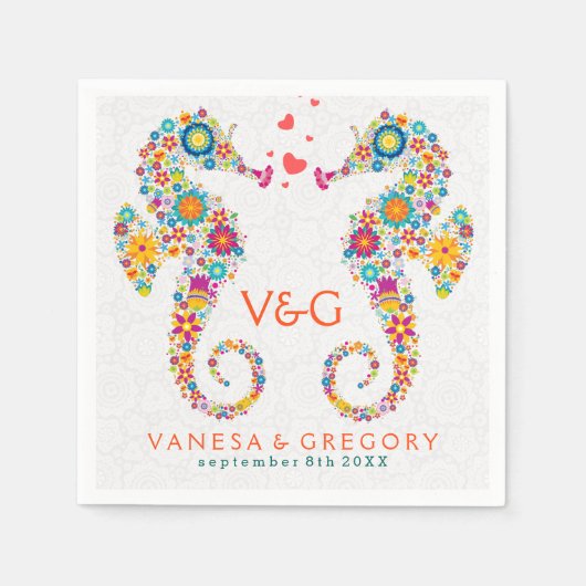 Kleurrijke Retro Floral Zee Horses Servetten (Voorkant)