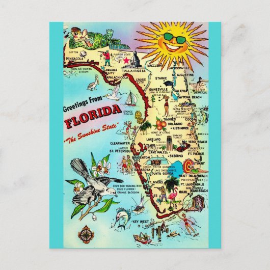 Kleurrijke Retro Florida Ansichtkaart  Briefkaart (Voorkant)