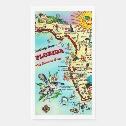 Kleurrijke Retro Florida kaart Servet (Voorkant)