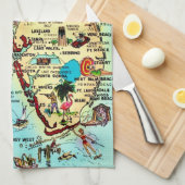 Kleurrijke Retro Florida kaart Theedoek (Quarter Fold)