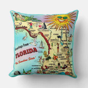 Kleurrijke Retro Florida Kaart Worp Kussen