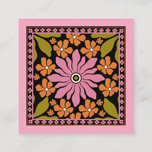 Kleurrijke Retro Flower Patterns Visitekaartje (Achterkant)