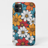 Kleurrijke Retro Flowers Blauw Rood Geel Sinaasapp Case-Mate iPhone Case (Achterkant)