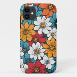 Kleurrijke Retro Flowers Blauw Rood Geel Sinaasapp Case-Mate iPhone Case