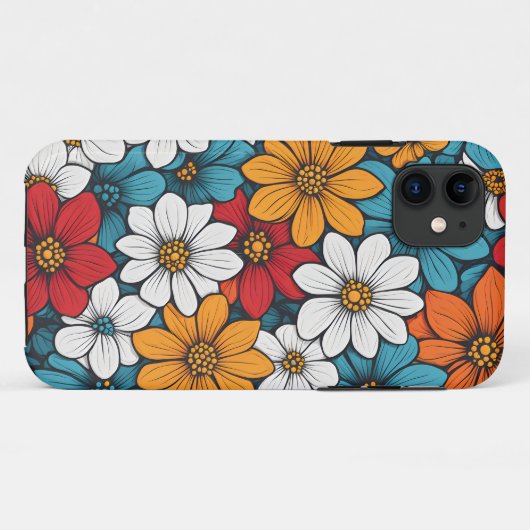 Kleurrijke Retro Flowers Blauw Rood Geel Sinaasapp Case-Mate iPhone Case (Achterkant (horizontaal))