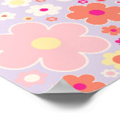Kleurrijke Retro Flowers Lila Roze Sinaasappel Poster (Hoek)