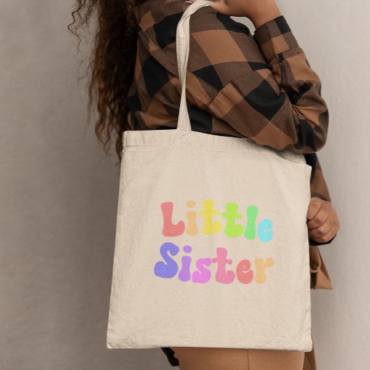 Kleurrijke Retro Font Little Sister Tote Bag