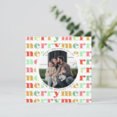 Kleurrijke Retro foto Vrolijk Kerstfeest Feestdagenkaart (Staand voorkant)