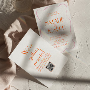 Kleurrijke Retro Fun  Schattigee QR Code Wedding Kaart