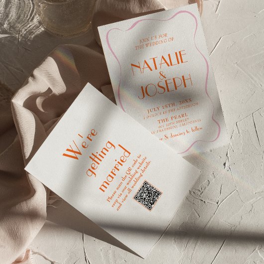 Kleurrijke Retro Fun  Schattigee QR Code Wedding Kaart