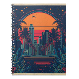 Kleurrijke Retro Futuristische Doodle Stijl Skylin Notitieboek