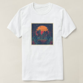 Kleurrijke Retro Futuristische Doodle Stijl Skylin T-shirt