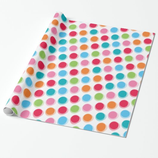 Kleurrijke Retro Fuzzy Fun Polka Dots Kind Cadeaupapier (Uitgerold)