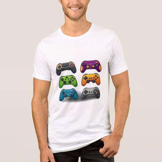 Kleurrijke Retro Game Controllers – Gamer Design v Tri-Blend Shirt (Voorkant)