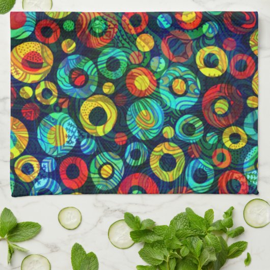 Kleurrijke Retro Geometri Cirkels Willekeurig Patr Theedoek (Gevouwen)
