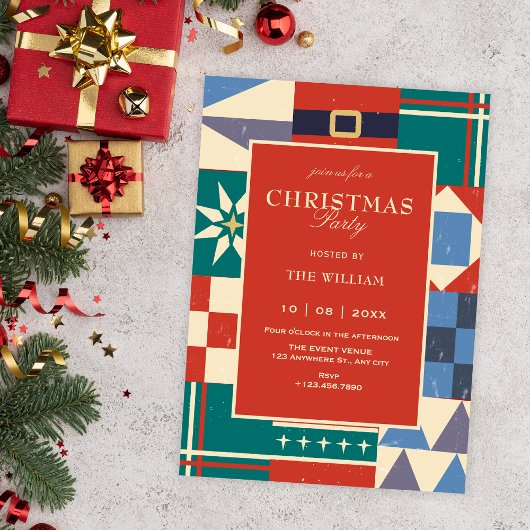 Kleurrijke retro geometrische kerst kaart