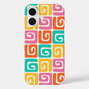 Kleurrijke Retro Geometrische Wervelingen en Krach iPhone 16 Hoesje