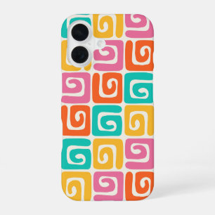 Kleurrijke Retro Geometrische Wervelingen en Krach iPhone 16 Hoesje
