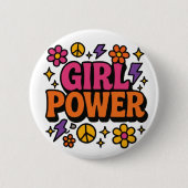Kleurrijke Retro Girl Power Ronde Button 5,7 Cm (Voorkant)