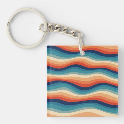 Kleurrijke Retro Golven Vintage Sleutelhanger (Voorkant)