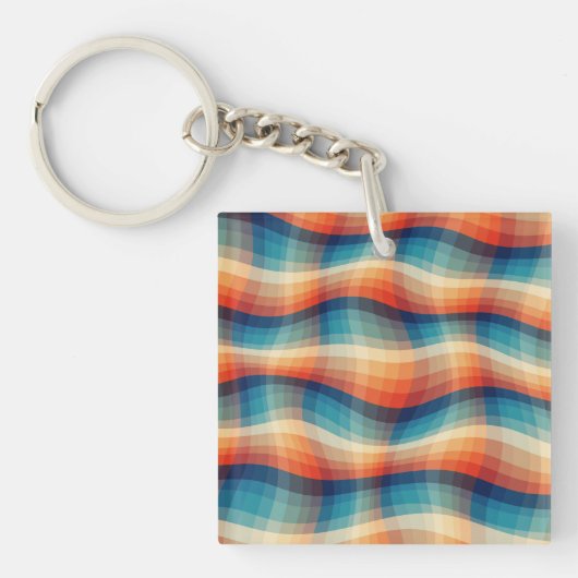 Kleurrijke Retro Golven Vintage Sleutelhanger (Voorkant)