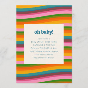 Kleurrijke Retro Golvende Strepen Baby Shower Fees Kaart