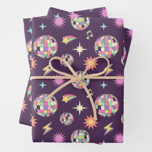 Kleurrijke retro groovy disco patroon inpakpapier vel (In situ)